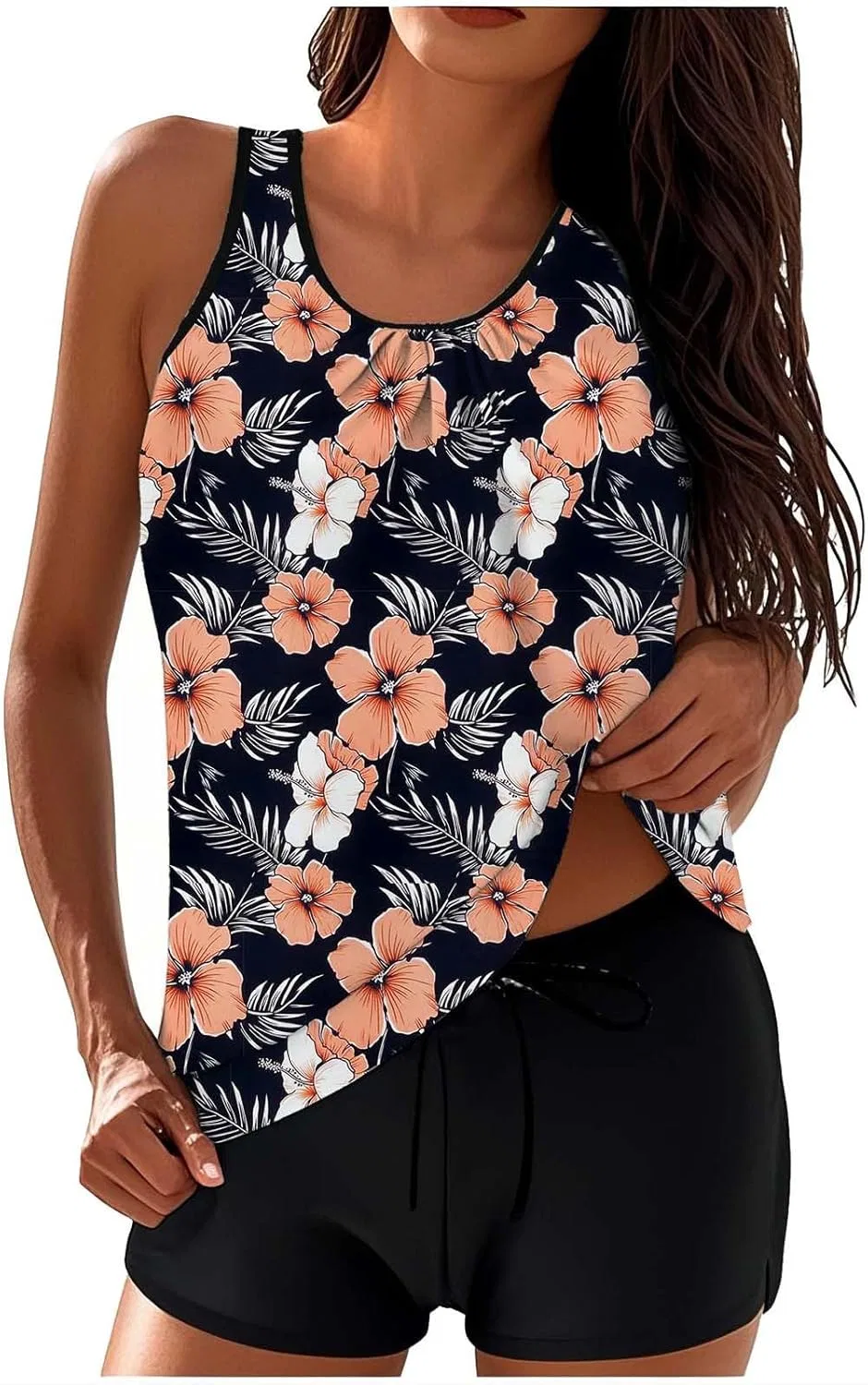 Женский танкини с принтом, Retro Graphic Swim Tank, Multicolor