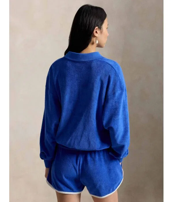 Женская футболка-поло с длинным рукавом хлопковая Polo Relaxed Fit Polo Ralph Lauren, Blu Marino — фото 3