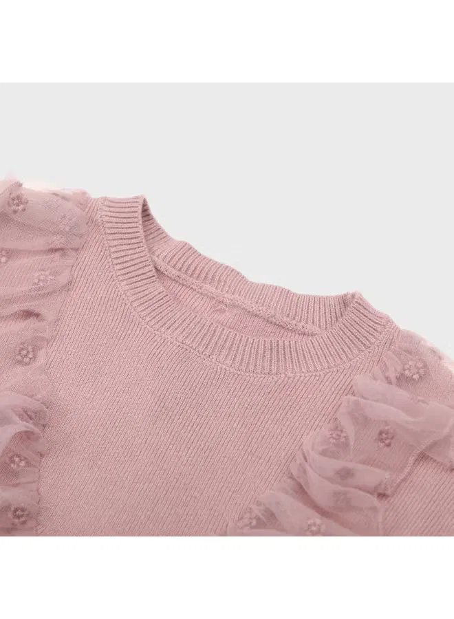 Свитер с кружевом из сетки Zara, фиолетовый — фото 4