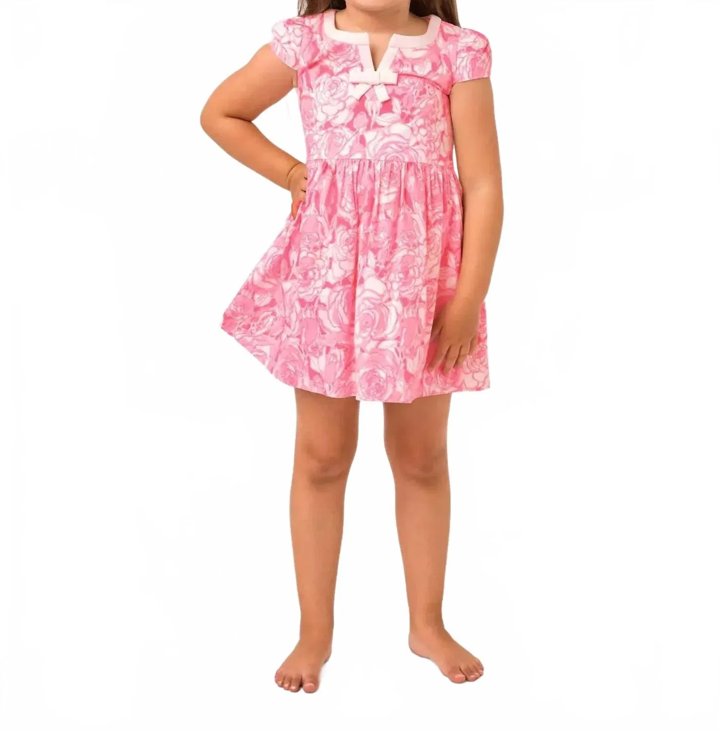 Детское платье для девочек с цветочным принтом и бантами Louise Dress Lilly Pulitzer, Confetti Pink Lil Rosanna — фото 3