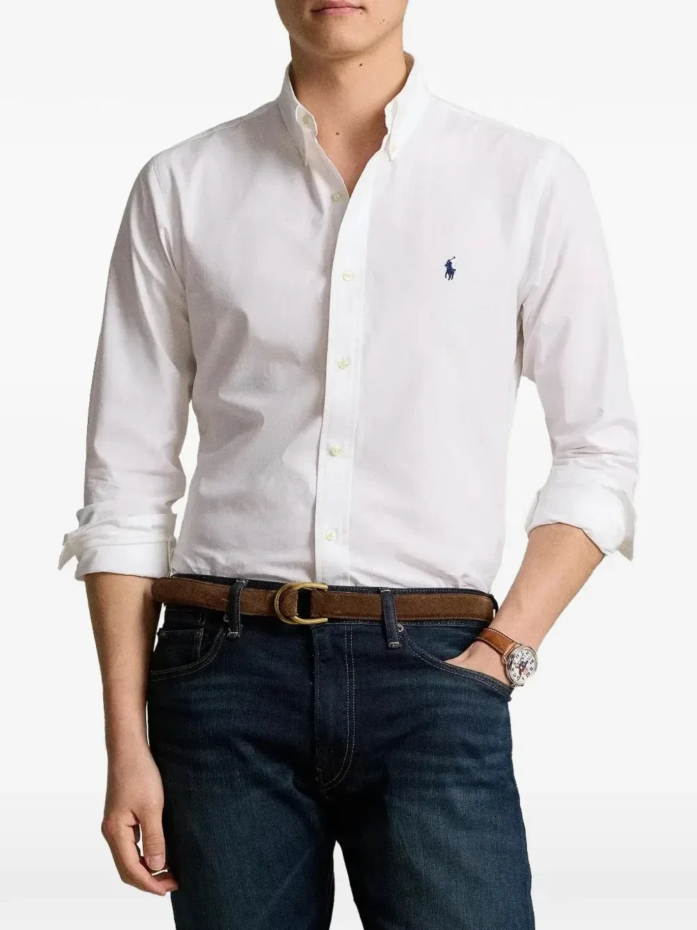 Поплиновая рубашка с вышитым логотипом POLO RALPH LAUREN, белый — фото 2