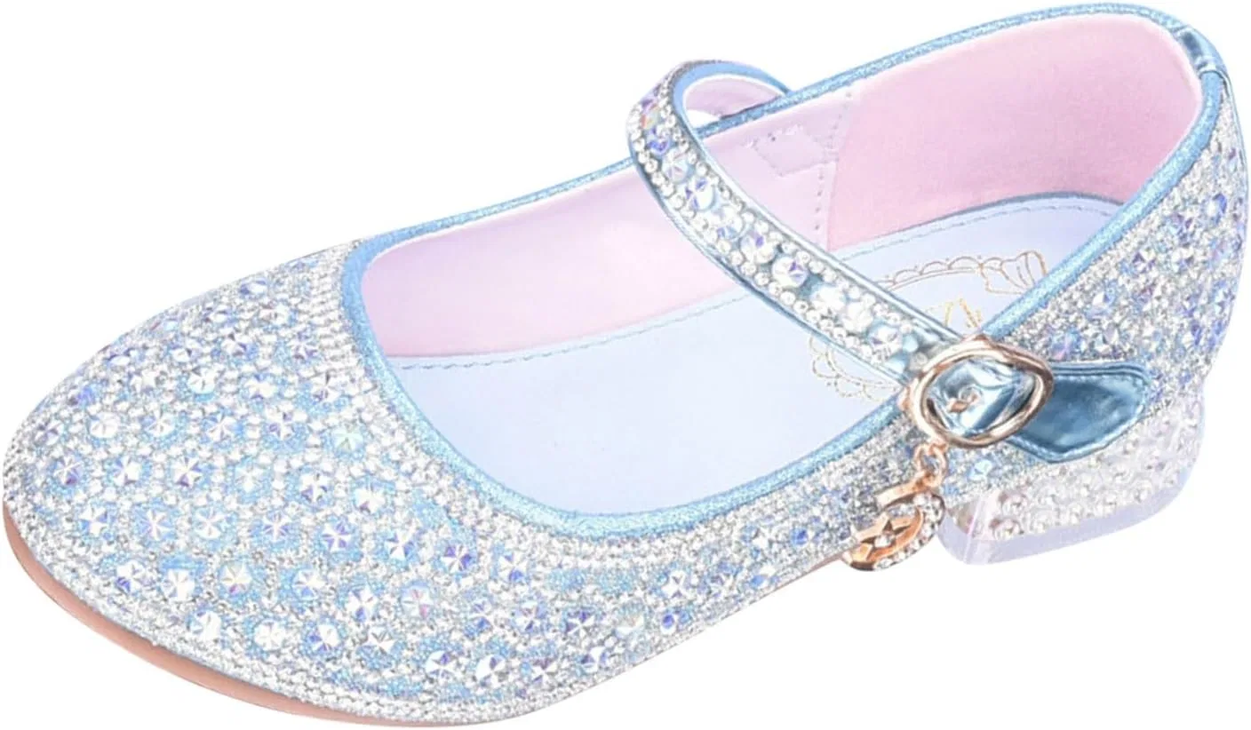 Детские балетки для девочек с блестками, Blue