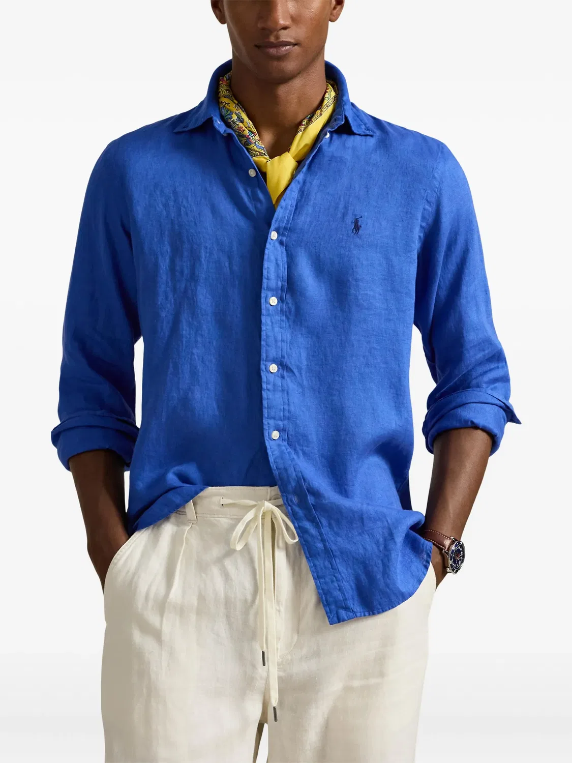 Рубашка с длинными рукавами, льняная, синяя Polo Ralph Lauren, синий — фото 2