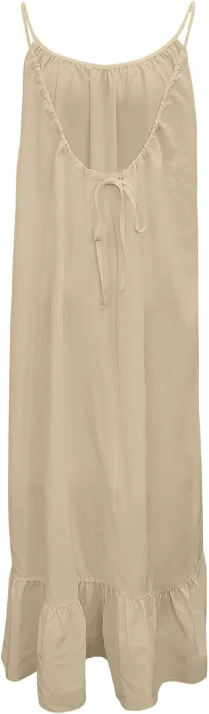 Женское макси-платье с открытой спиной на бретелях, Beige — фото 4