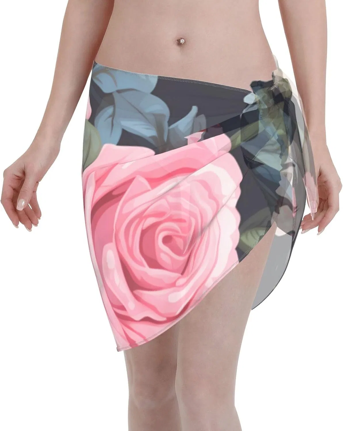 Женский пляжный саронг с цветочным принтом, Pink Red Roses Floral 2