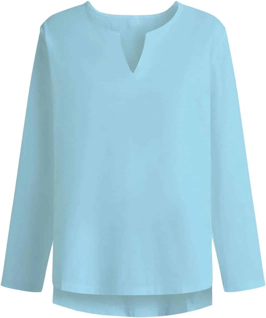 Мужская футболка с длинным рукавом и V-образным вырезом из хлопка, Light Blue