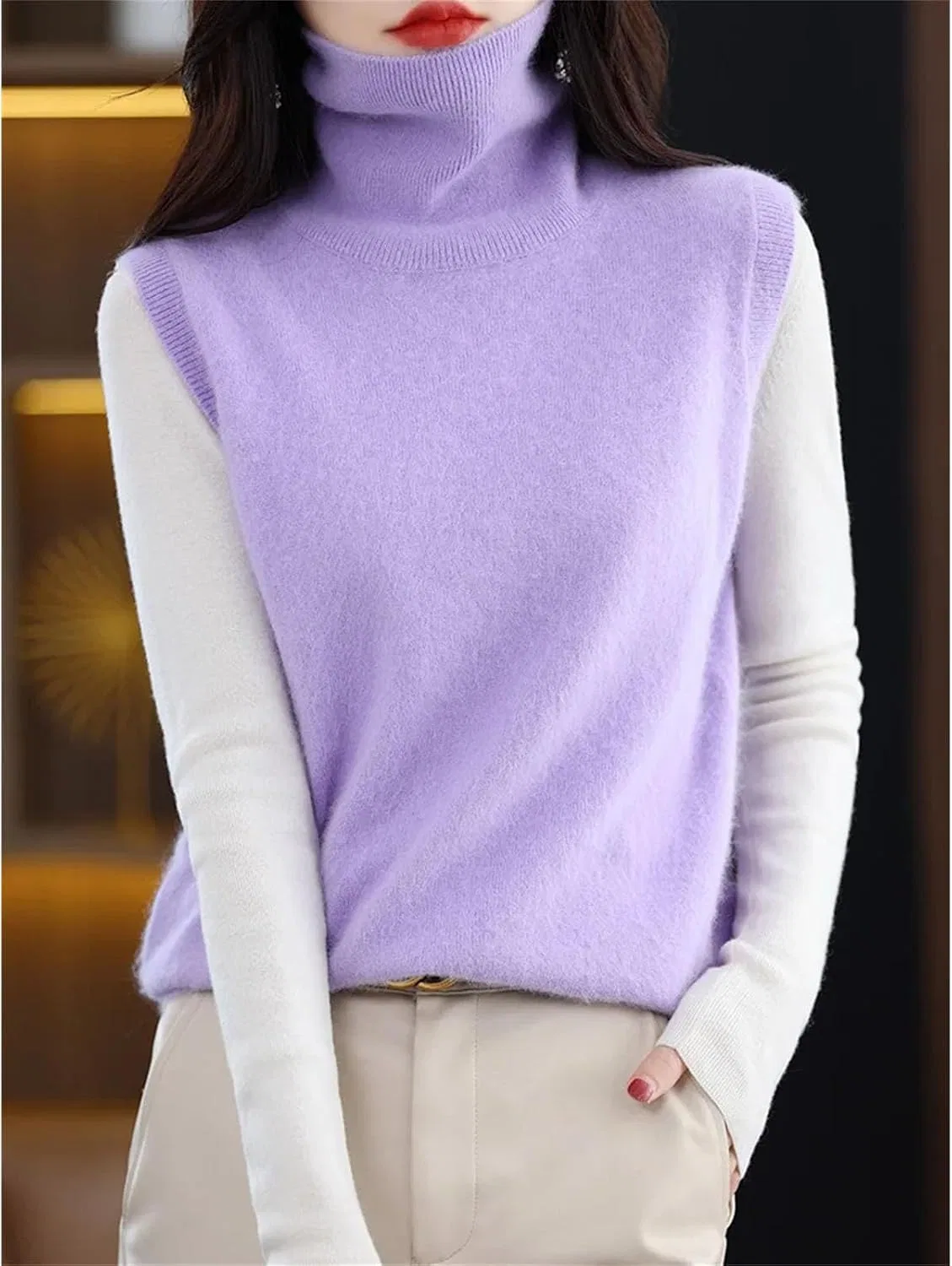 Женский жилет из кашемира с высоким воротом, Xunyi Purple — фото 3