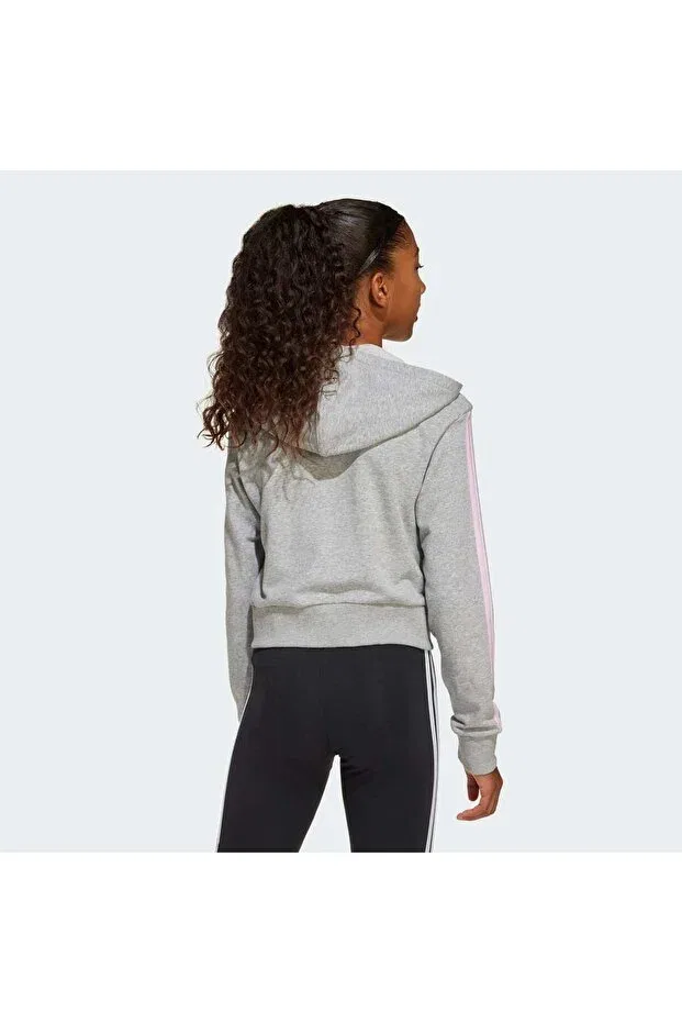 Детские свитшот для девочек с капюшоном Hooded collar striped gray - pink girls' tracksuit top Adidas, Gray - Pink — фото 2