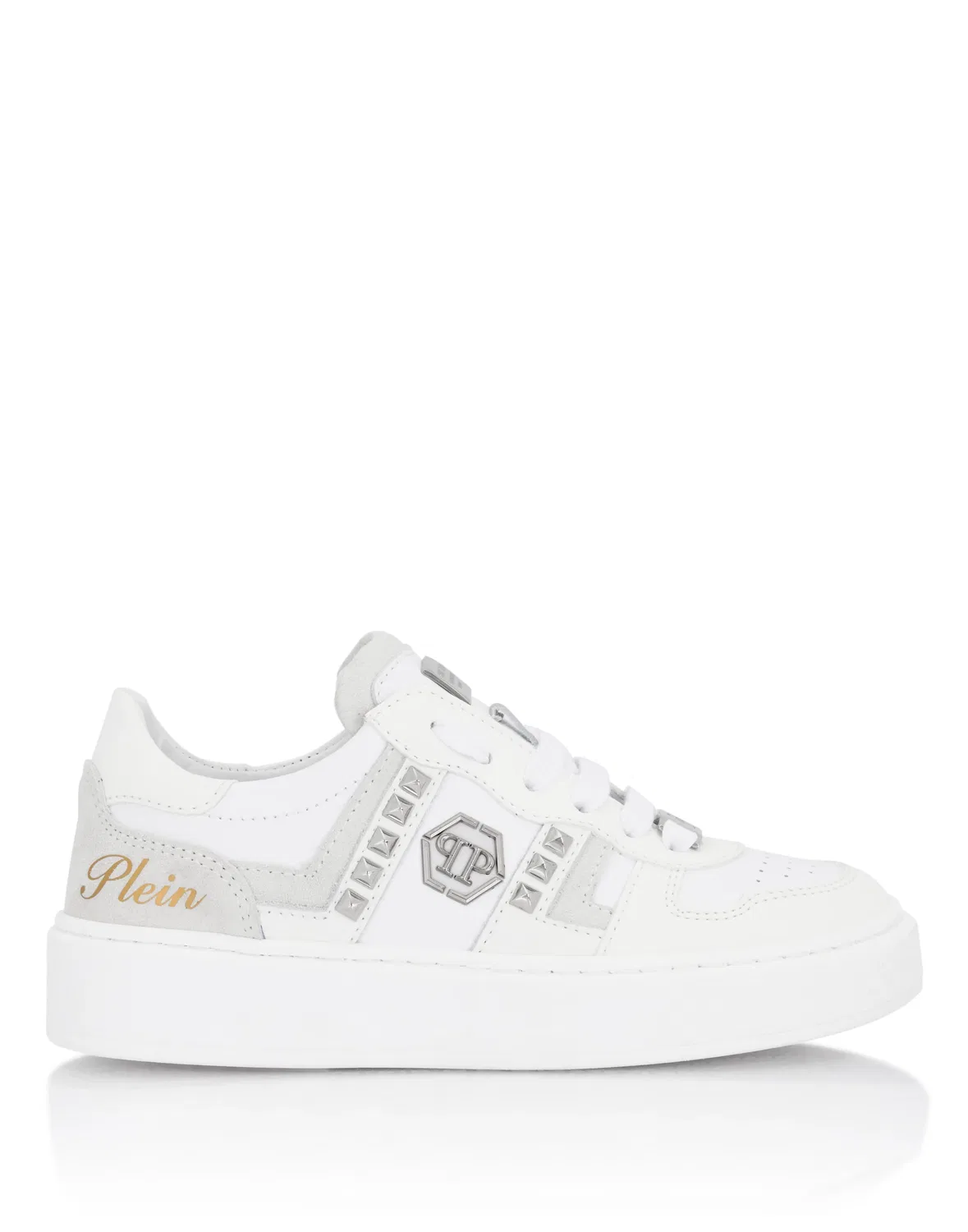 Детские кроссовки низкие с шипами Mix Materials Low-Top Sneakers PHILIPP PLEIN, White — фото 3