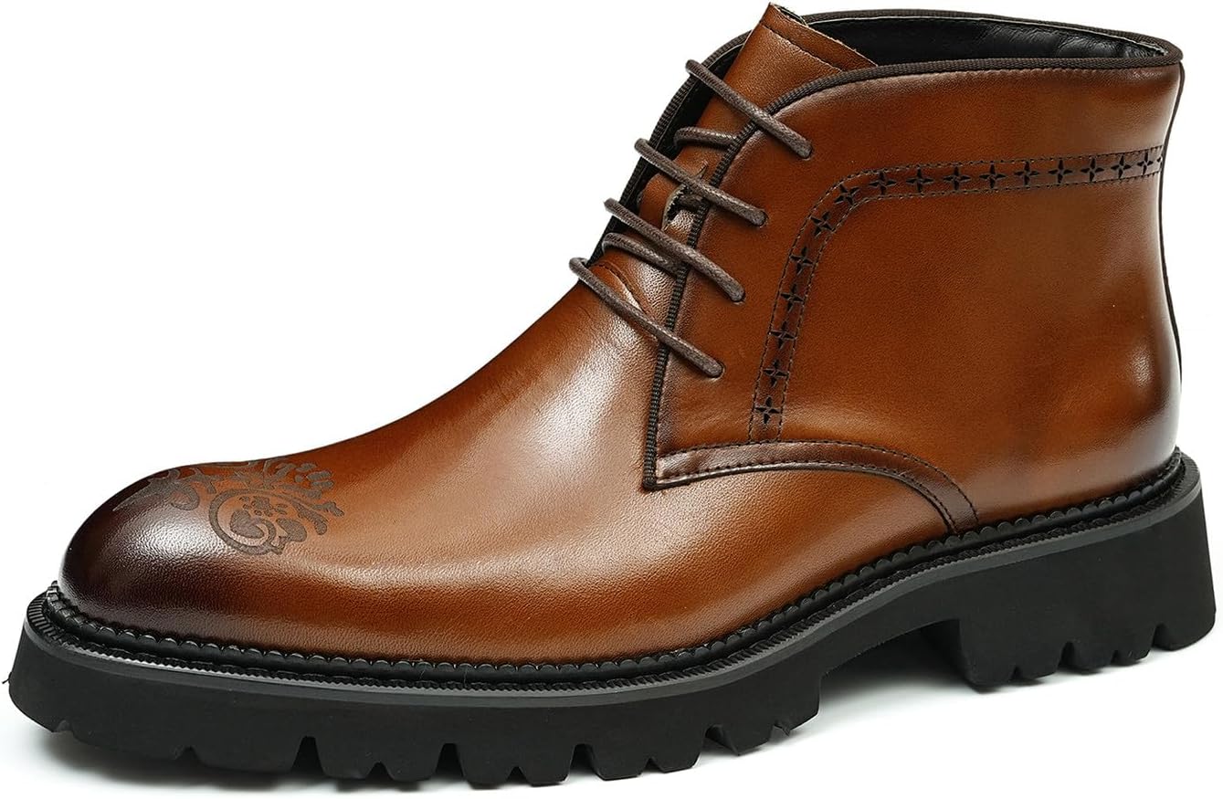 

Мужские оксфорды Santimon - ботинки из натуральной кожи с брогированием, шнуровкой и стилем Челси, для деловых встреч, выпускного, свадьбы и официальных мероприятий, коричневый