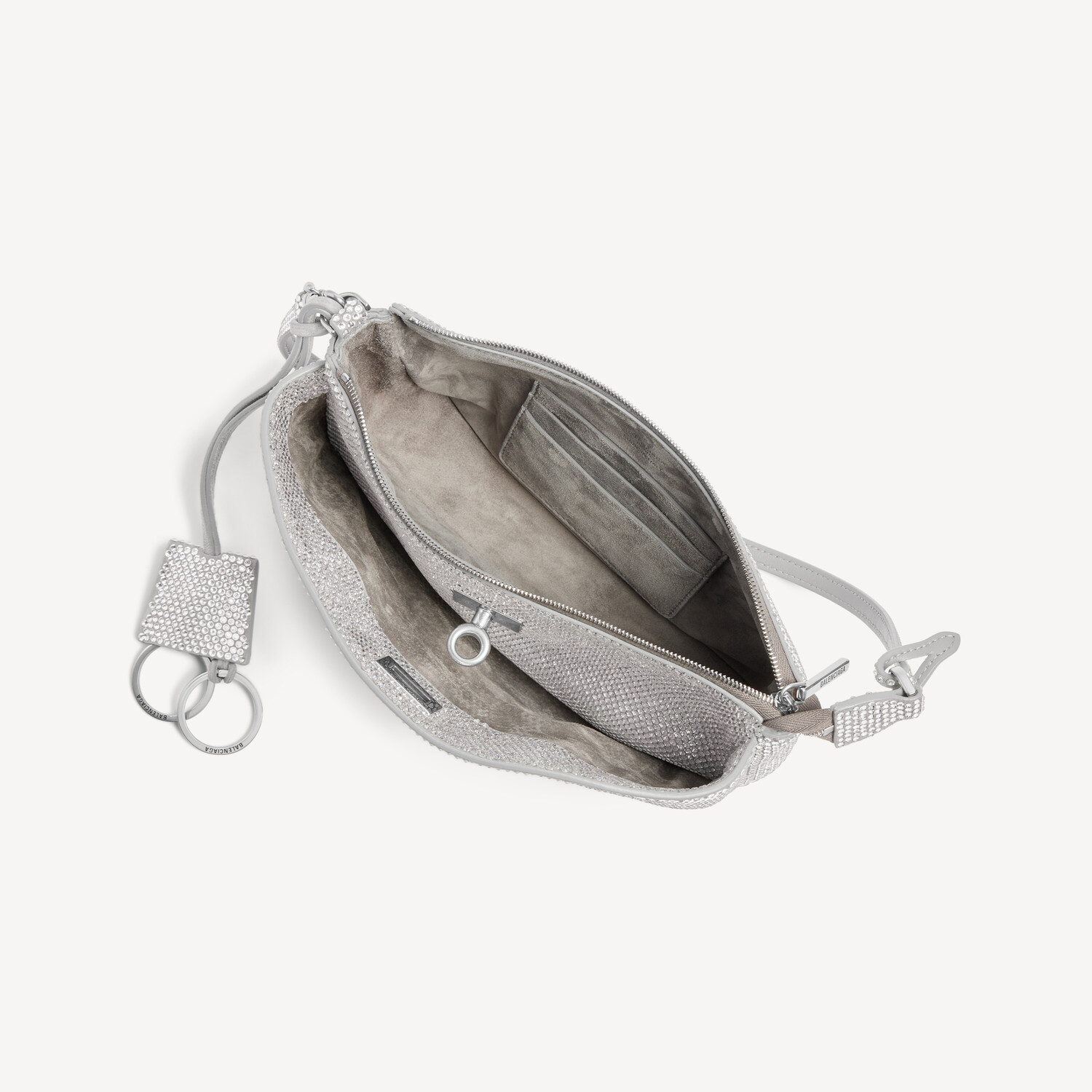 BALENCIAGA Женская сумка-почет "Rodeo" через плечо с кристаллами в дымчато-сером цвете — фото 4