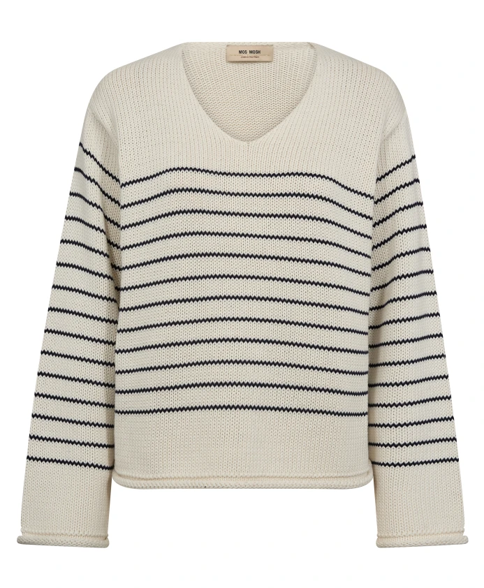 

Вязаный топ в полоску с V-образным вырезом Mos Mosh, бежевый