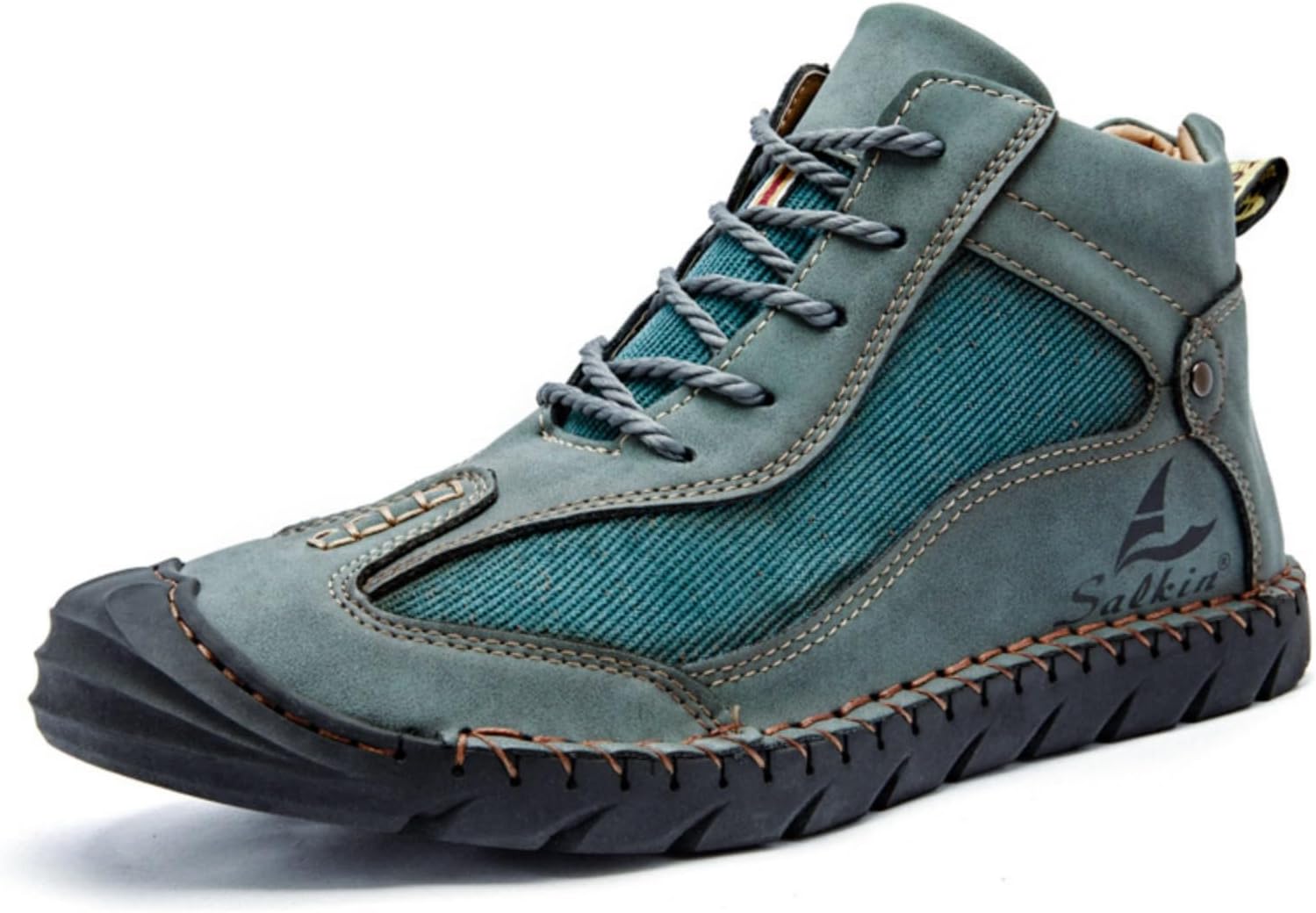 

Мужские классические ручной работы кожаные ботинки-чукка на шнуровке, противоскользящие, с высоким берцем, легкие, с круглым носком, повседневные для ходьбы, вождения и походов Khwfjas, зеленый