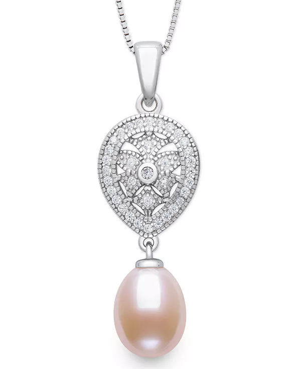 

Ожерелье из стерлингового серебра с культивированным пресноводным жемчугом нежно-розового цвета (8-9 мм) и выращенными в лаборатории сапфирами Belle De Mer, pink