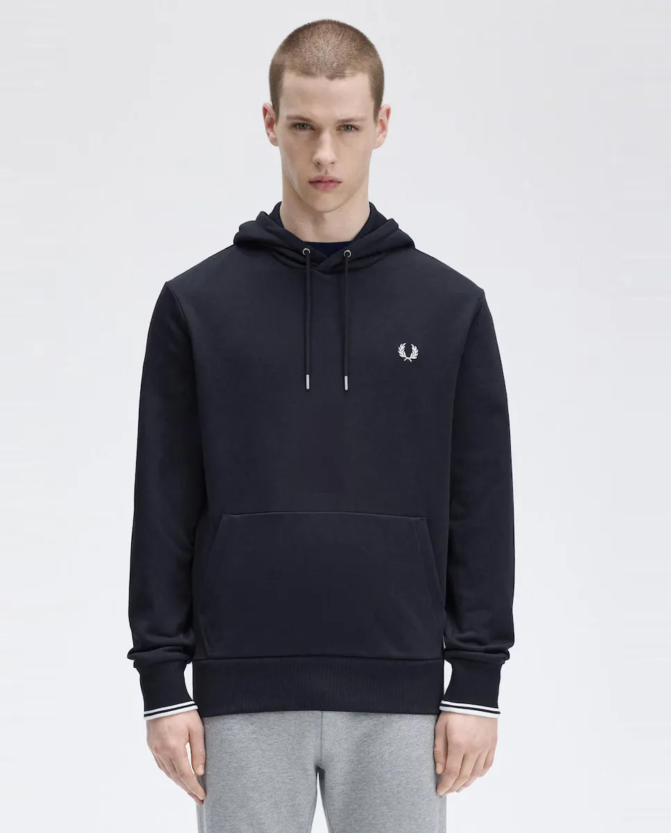

Мужская толстовка с капюшоном и отделкой из двух полосок Fred Perry, темно-синий