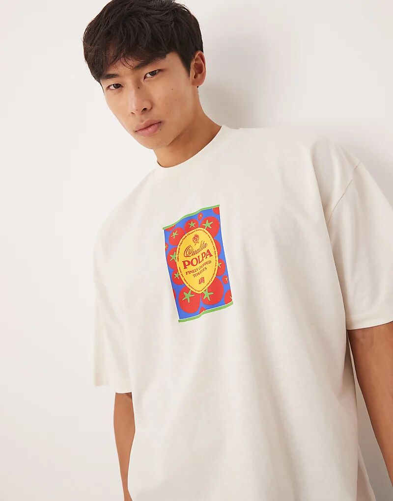 

Футболка свободного кроя ASOS DESIGN свободного кроя с мультяшным принтом кремового цвета