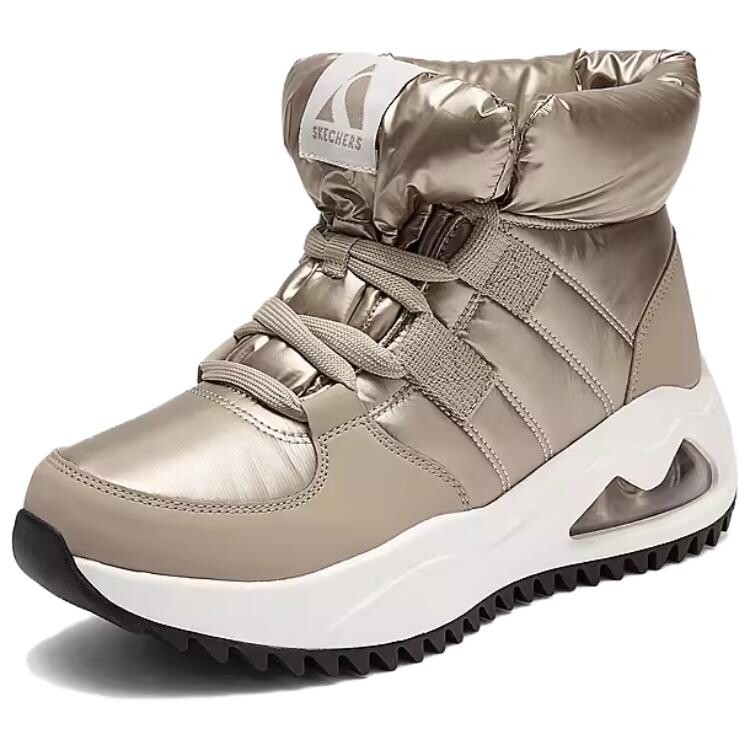 Зимние ботинки женские Skechers атласные дутые, бронзовый — фото 2