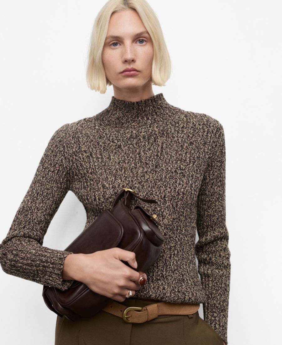 

Женский свитер с воротником-стойкой в крапинку от Perkins MANGO, Chocolate