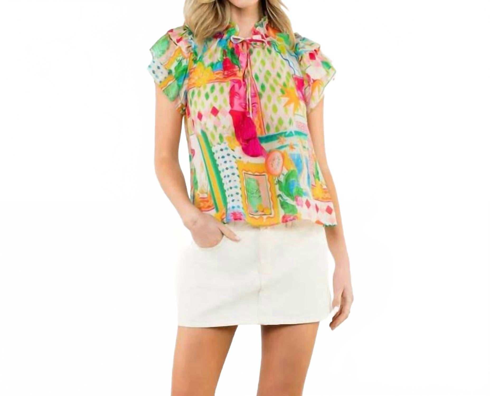 

THML Топ с рукавами-крылышками и цветочным принтом, розовый/разноцветный