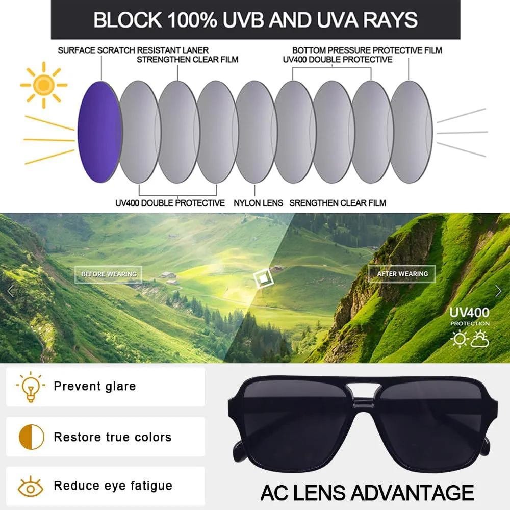 

Классические винтажные авиационные солнцезащитные очки MUTYNE для женщин и мужчин, большая оправа, ретро-очки с защитой UV400 и двойной перемычкой, Black 1