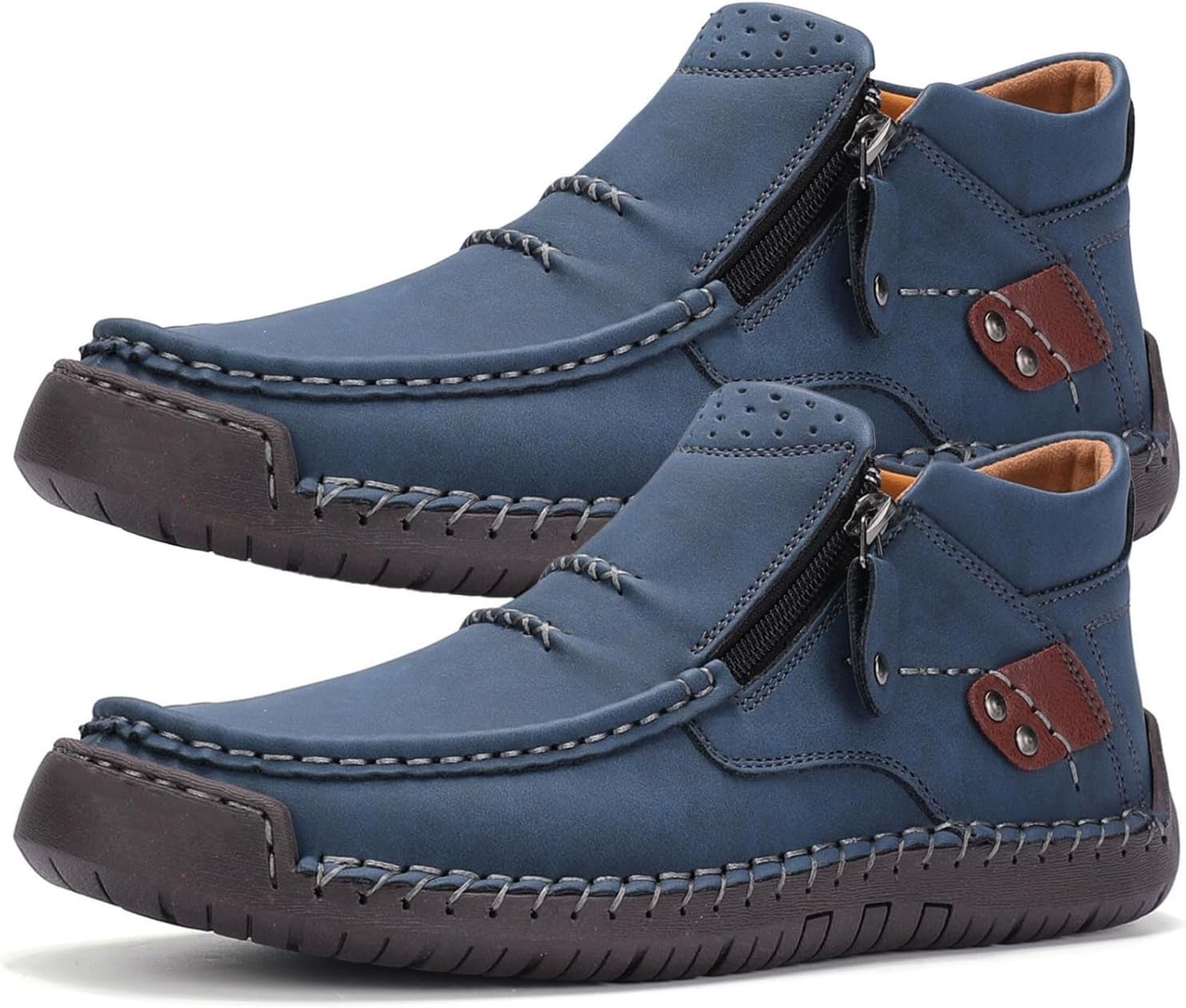 

Кожаные слипоны для вождения, мужские ручной работы из премиальной кожи - удобные ботинки с широкой носочной частью и поддержкой свода стопы Generic, синий