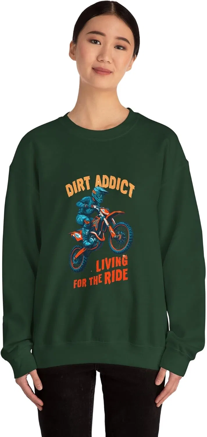 Толстовка Dirt Addict - унисекс, плотный флис, круглый вырез, Living for the Ride, подарок для мотоциклиста, одежда для байкеров, повседневная одежда GENERIC, зеленый — фото 4