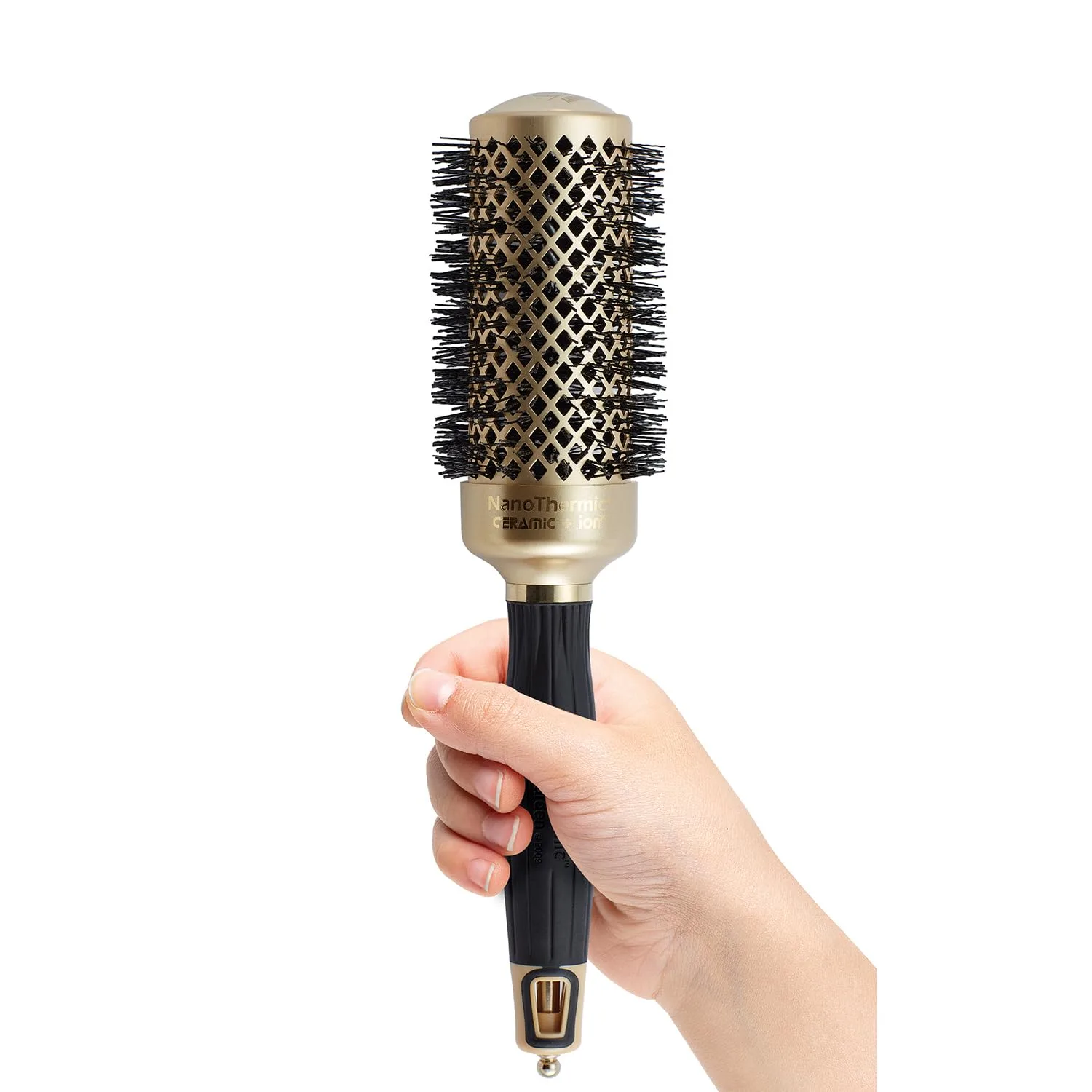Термощетка для укладки волос Olivia Garden NanoThermic Ceramic + Ion Round Thermal Hair Brush - не электрическая - профессиональная щетка для нормальных и густых волос. 4,4 см, Gold / Black — фото 2