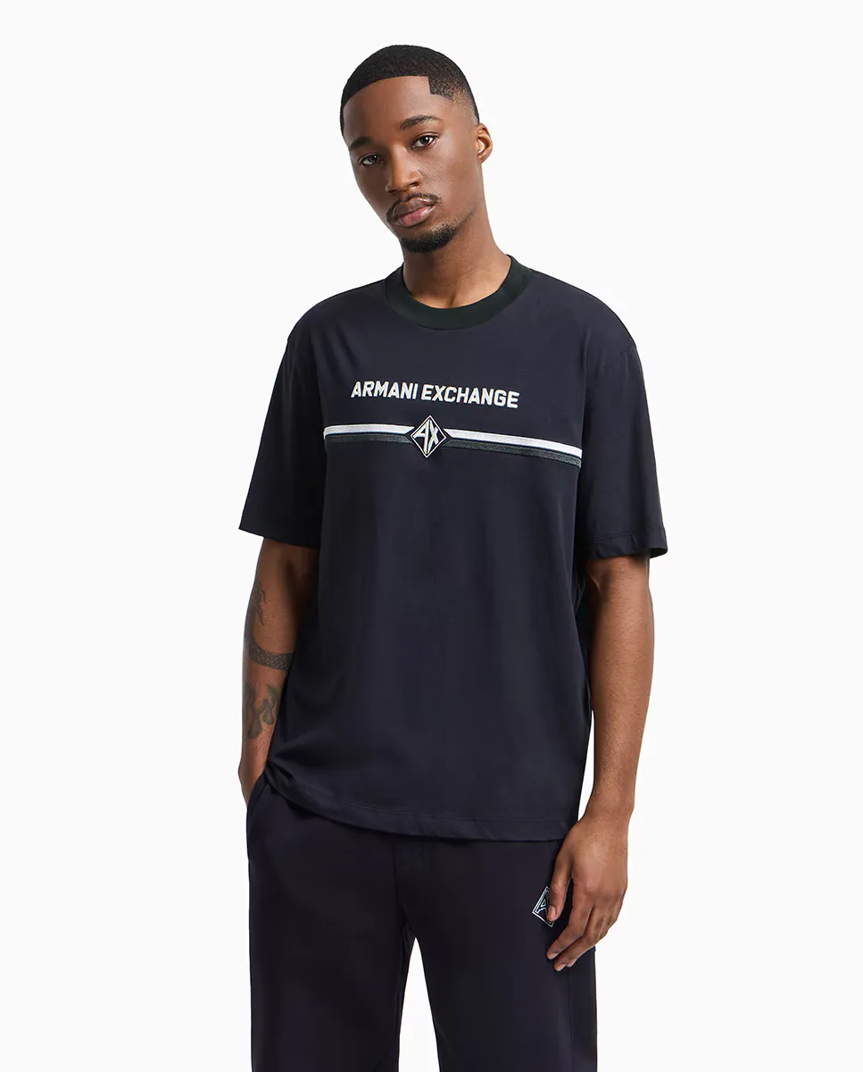 

Мужская футболка с короткими рукавами и логотипом Armani Exchange, тёмно-синий