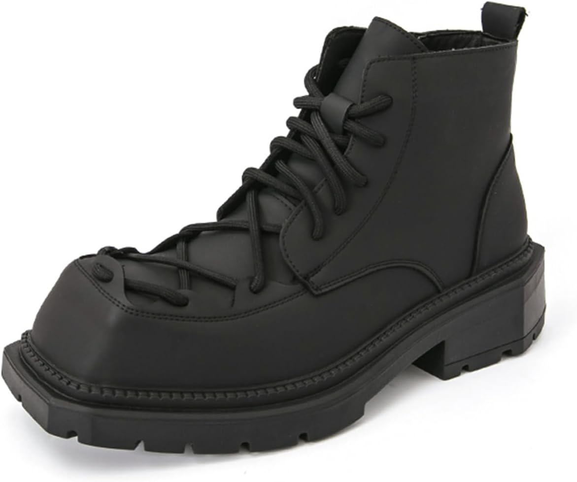 

Мужские кожаные ботинки на шнуровке с массивной платформой, челси на щиколотку, повседневные, с нескользящей подошвой, с квадратным носком, для делового и официального образа, для прогулок Qklmwes, черный