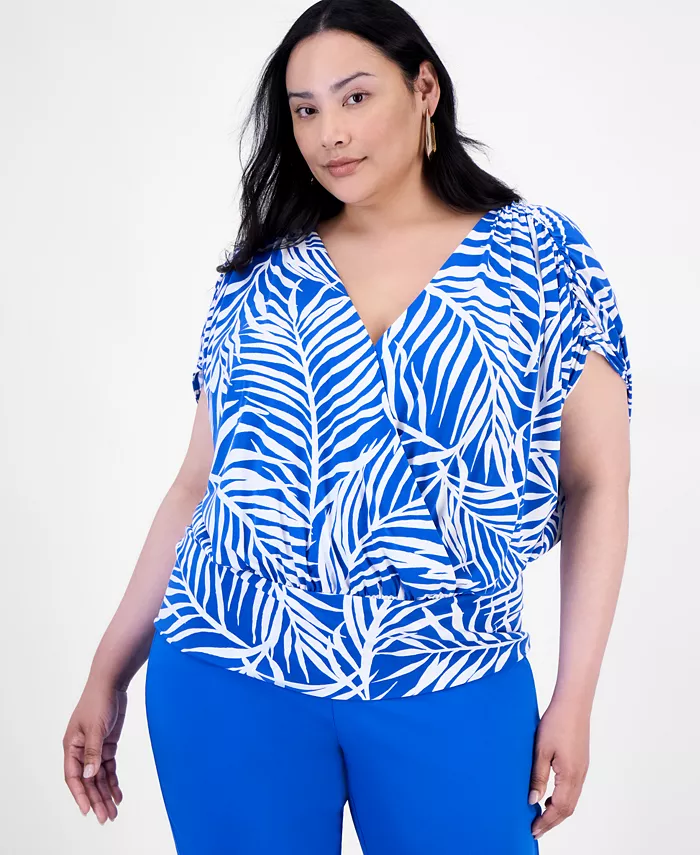 

INC International Concepts Plus Size Топ с принтом и драпировкой на запах I.N.C. International Concepts, синий