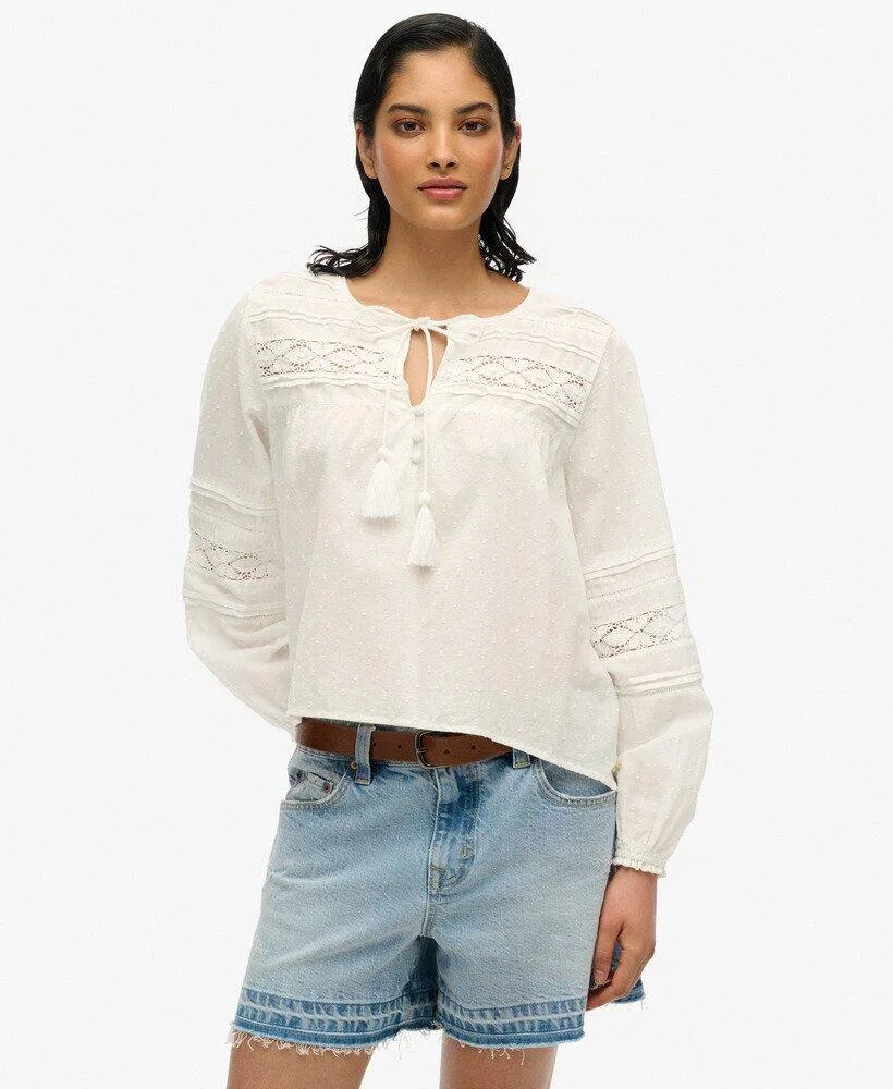 Женская кружевная блузка Ibiza Superdry, Weiss