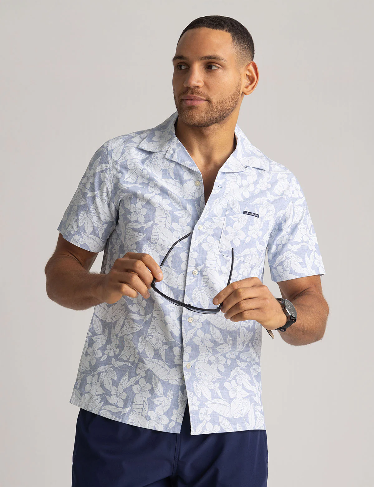 

Рубашка U.S. Polo Assn Short Sleeve Tropical Print Camp, светло-сиреневый/белый