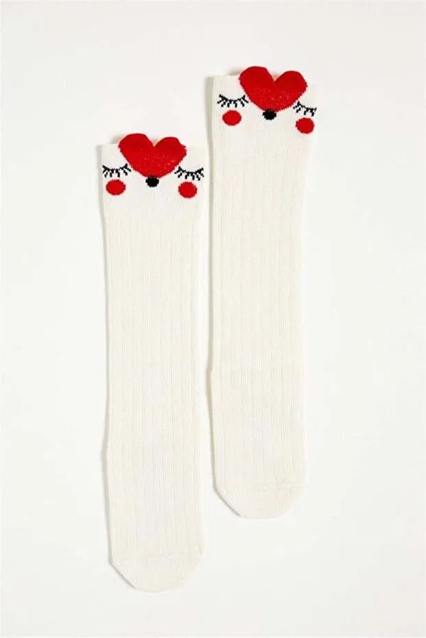 Детские носки для девочек с сердечками Bony Socks, Ecru