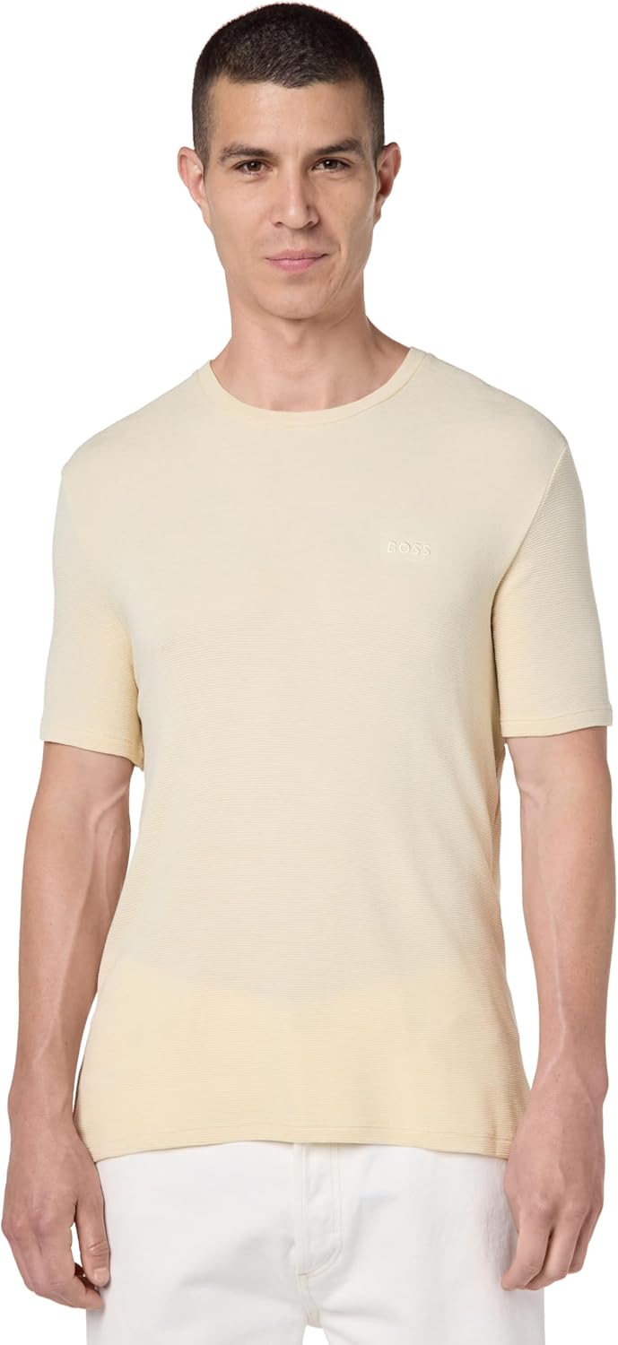 

Мужская мягкая ребристая футболка BOSS с коротким рукавом, Toasted Marshmellow