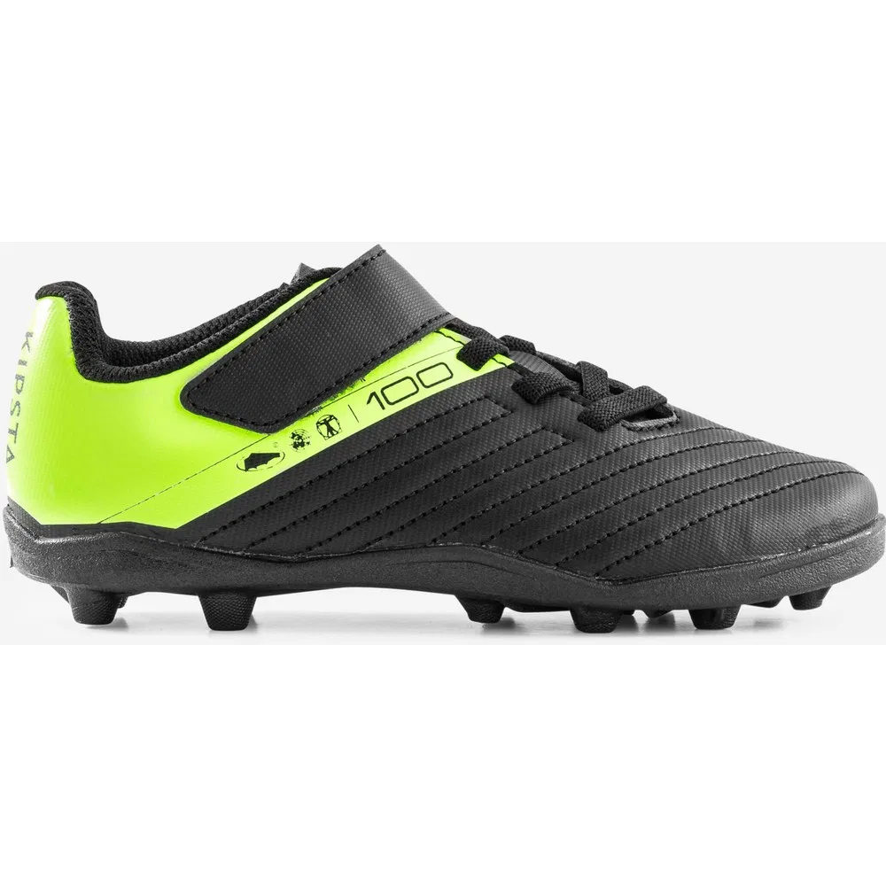 Детские футбольные бутсы для мальчиков с липучками, Black Neon Lime Green, 100 Easy Ag/fg Decathlon — фото 2
