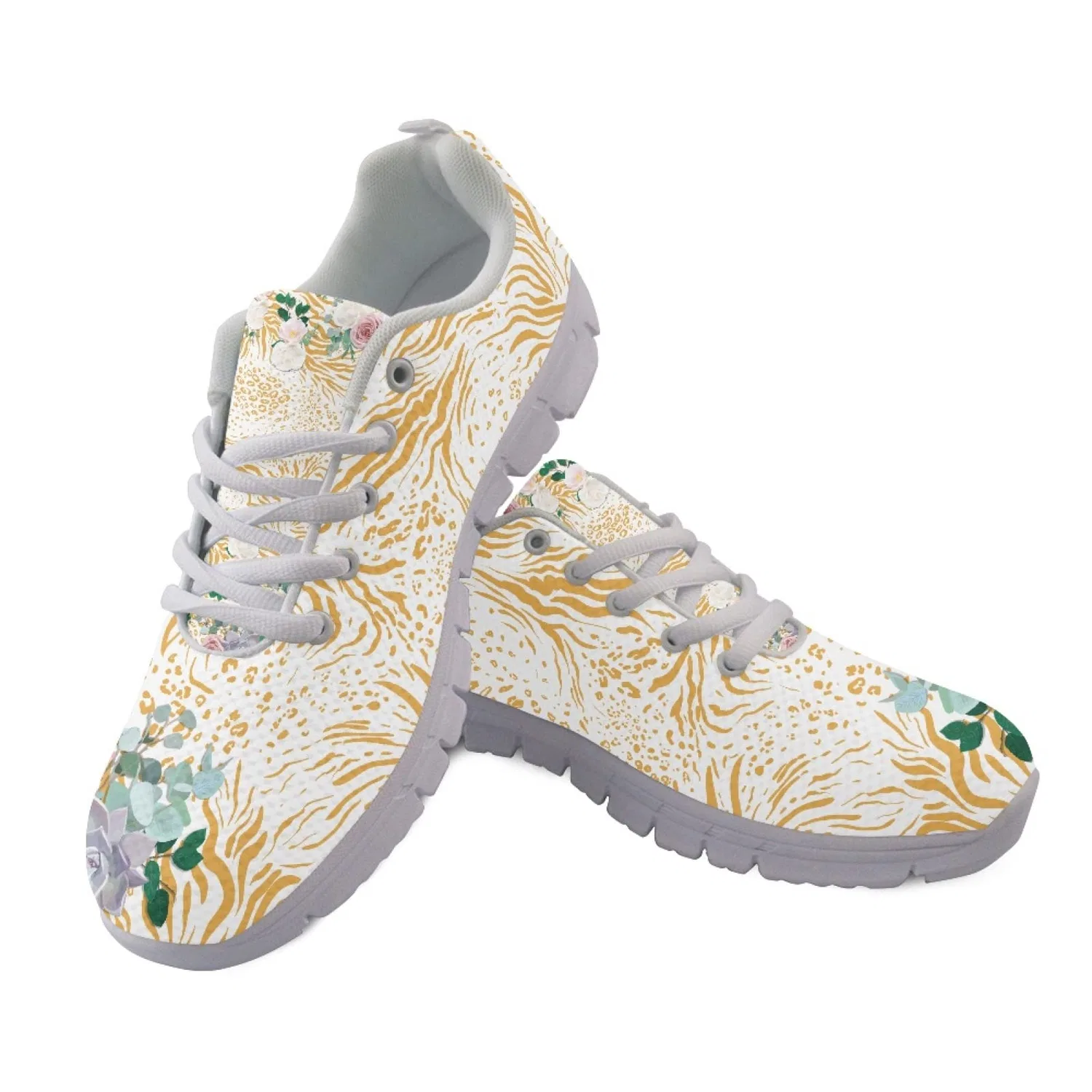 Детские кроссовки для девочек с принтом Running Shoes for Girls Girls Walking Trainers Paw Mushroom Sunflower Print Tie Dye Sports Shoes for Hiking Jogging Kuiaobaty, Zebra Floral Print — фото 3