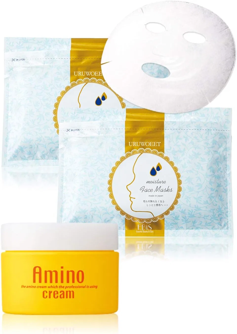 Набор для ухода за лицом Amino Cream и увлажняющие маски EBiS 100 г 72 шт