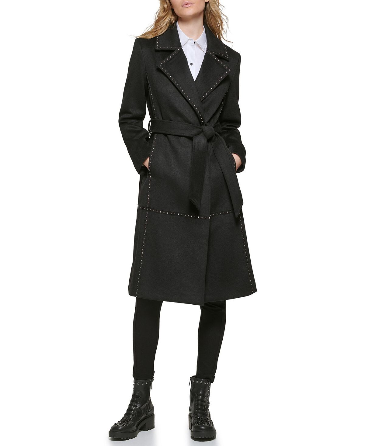 

Женское длинное пальто с запахом и заклепками Karl Lagerfeld Paris, черный