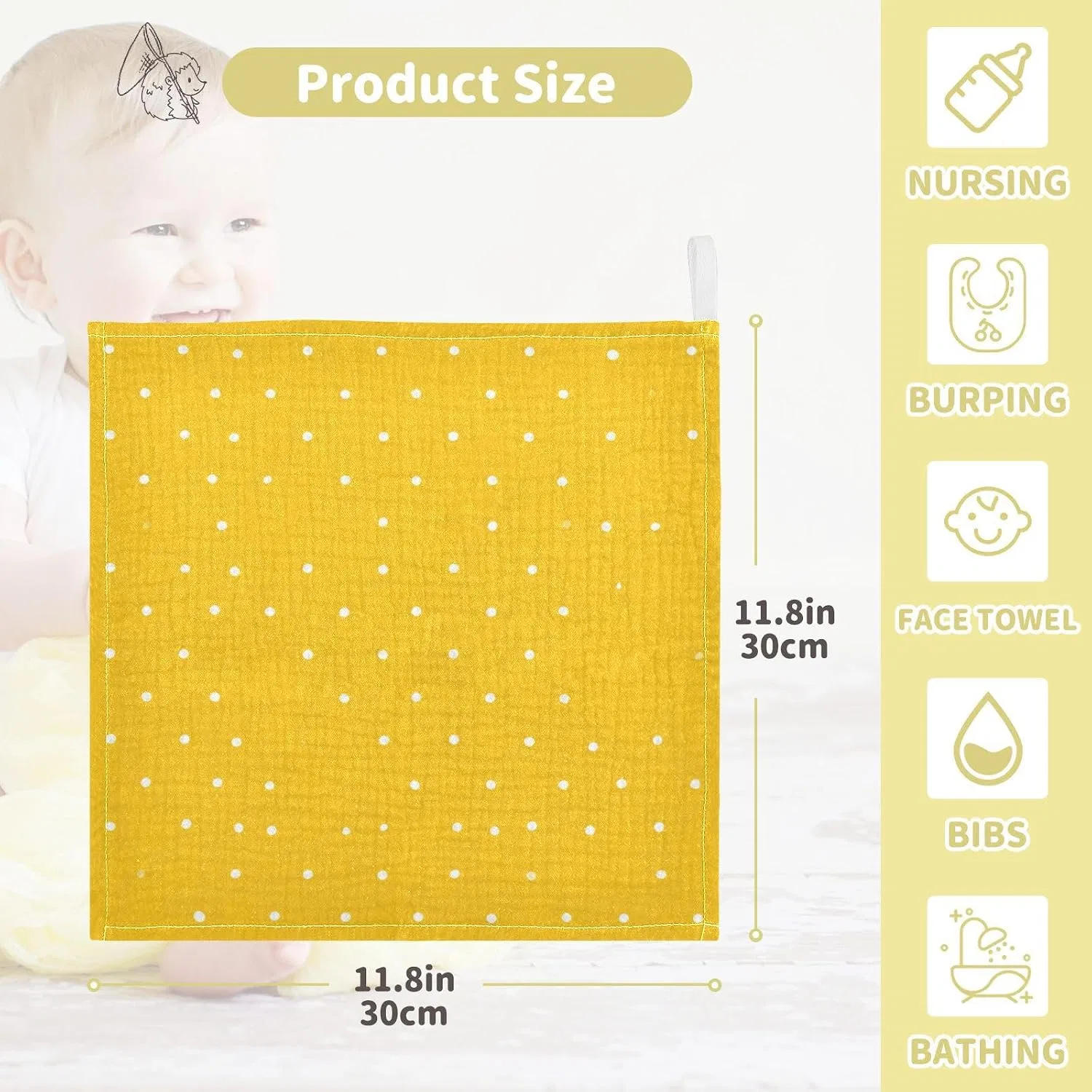 Махровые детские салфетки JUMBEAR, 5 штук, 30x30 см, Цвет A — фото 3