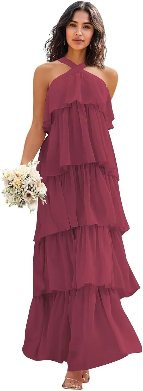 Женское длинное шифоновое платье с запахом YH110, Mulberry