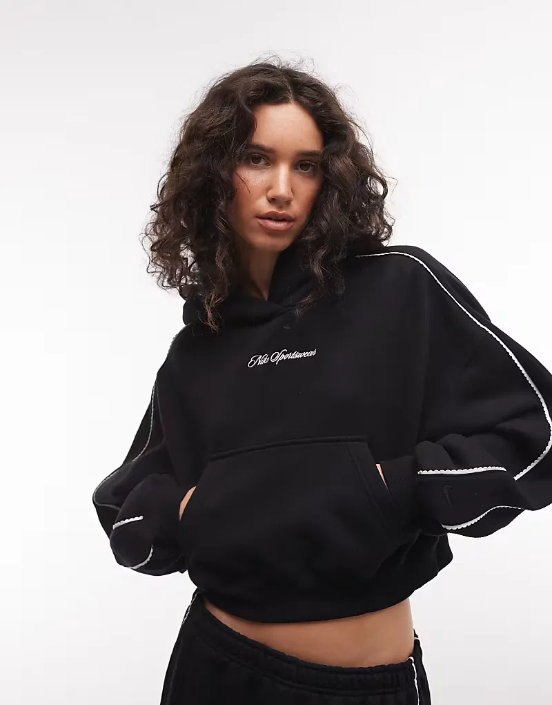 Укороченная толстовка Nike Studio средней плотности с фестончатым краем и черной подкладкой