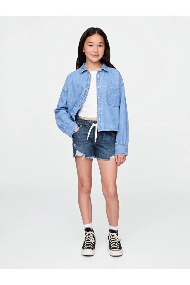 Детские шорты для девочек джинсовые свободного кроя Gap, Navy Blue-000