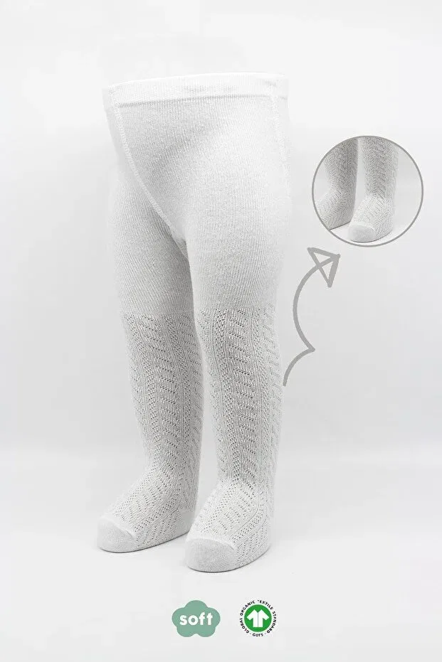 Детские колготки для девочек хлопковые Organic baby girl child soft zigzag embossed pattern combed cotton Bistyle, White