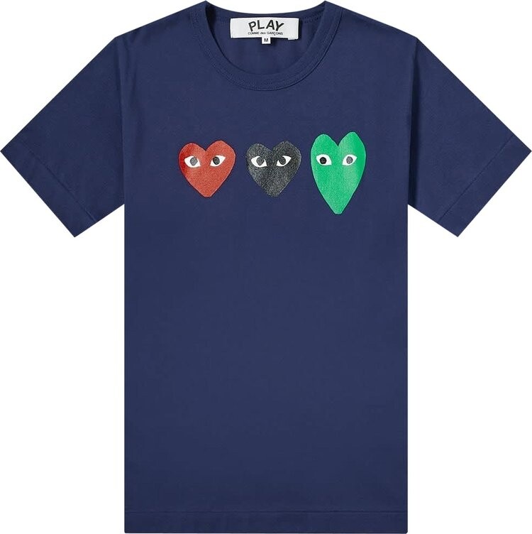 

Футболка Comme des Garçons Short-Sleeve Play T-Shirt With Three Hearts 'Navy', синий