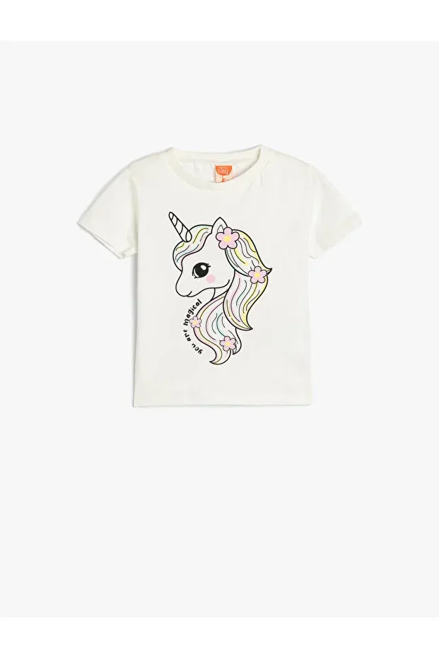Детская футболка с принтом Unicorn printed t-shirt long sleeve crew neck cotton Koton, Ecru