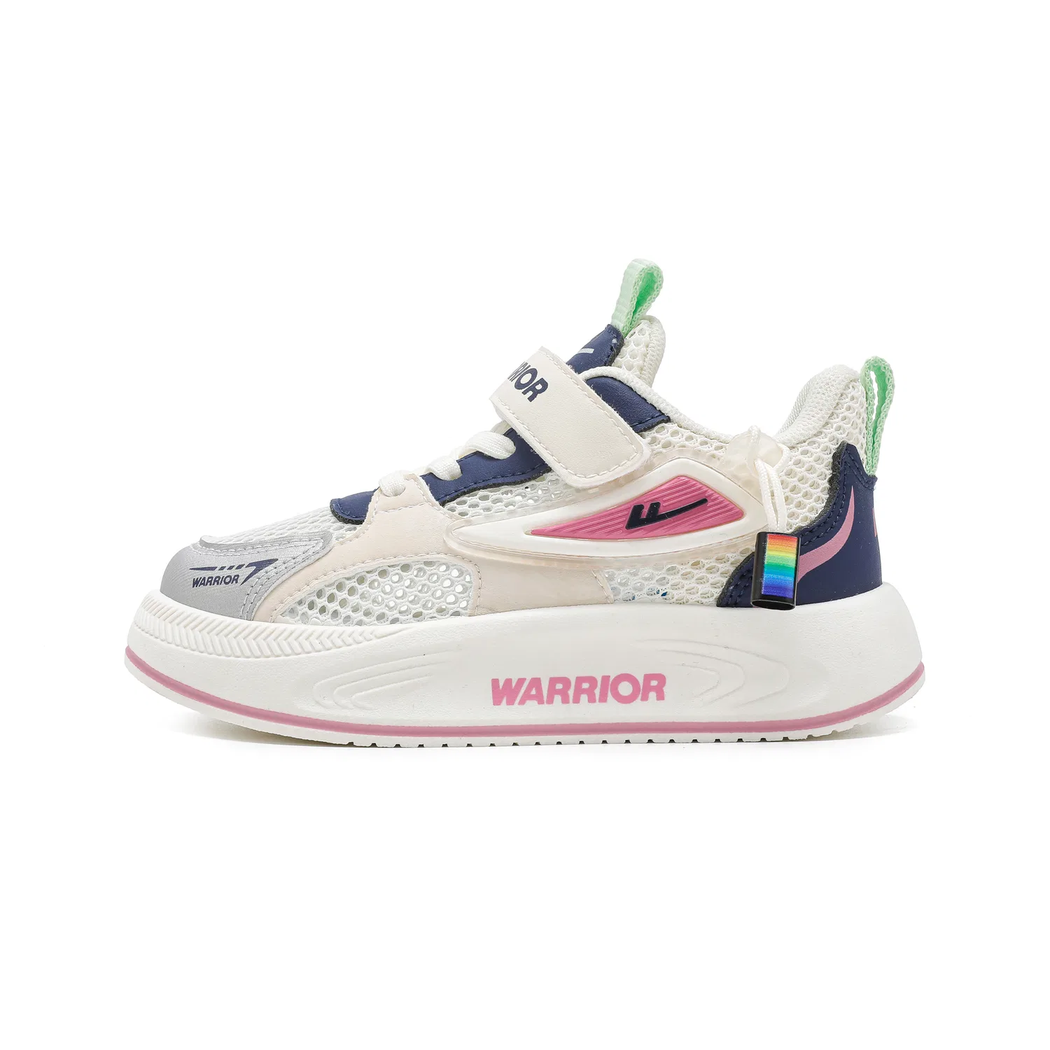 Детские кеды из искусственной кожи с быстросохнущей подкладкой, Beige/Blue/Rose, WARRIOR