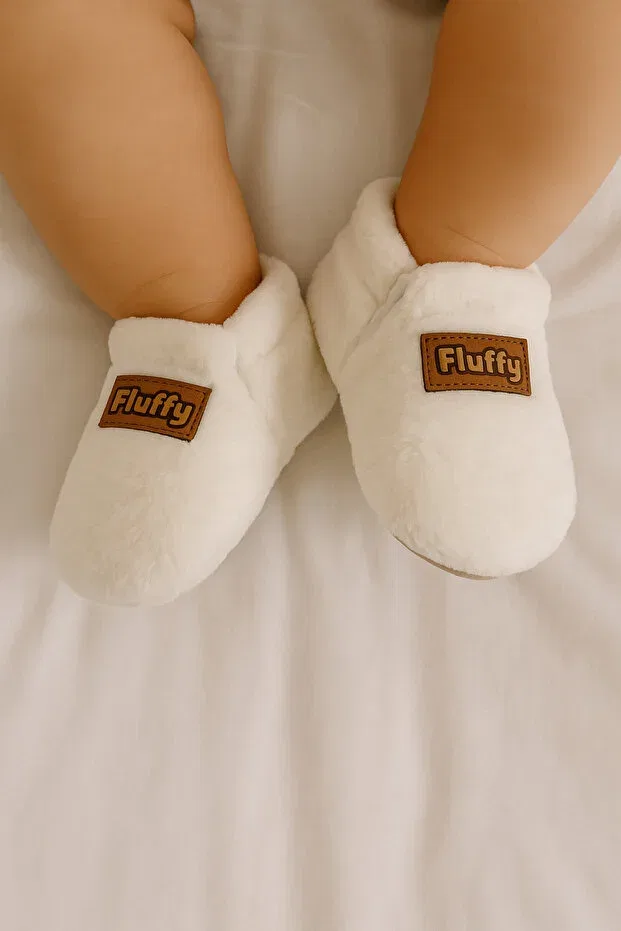 Детские домашние тапочки с эластичными шнурками Fluffy, Ecru