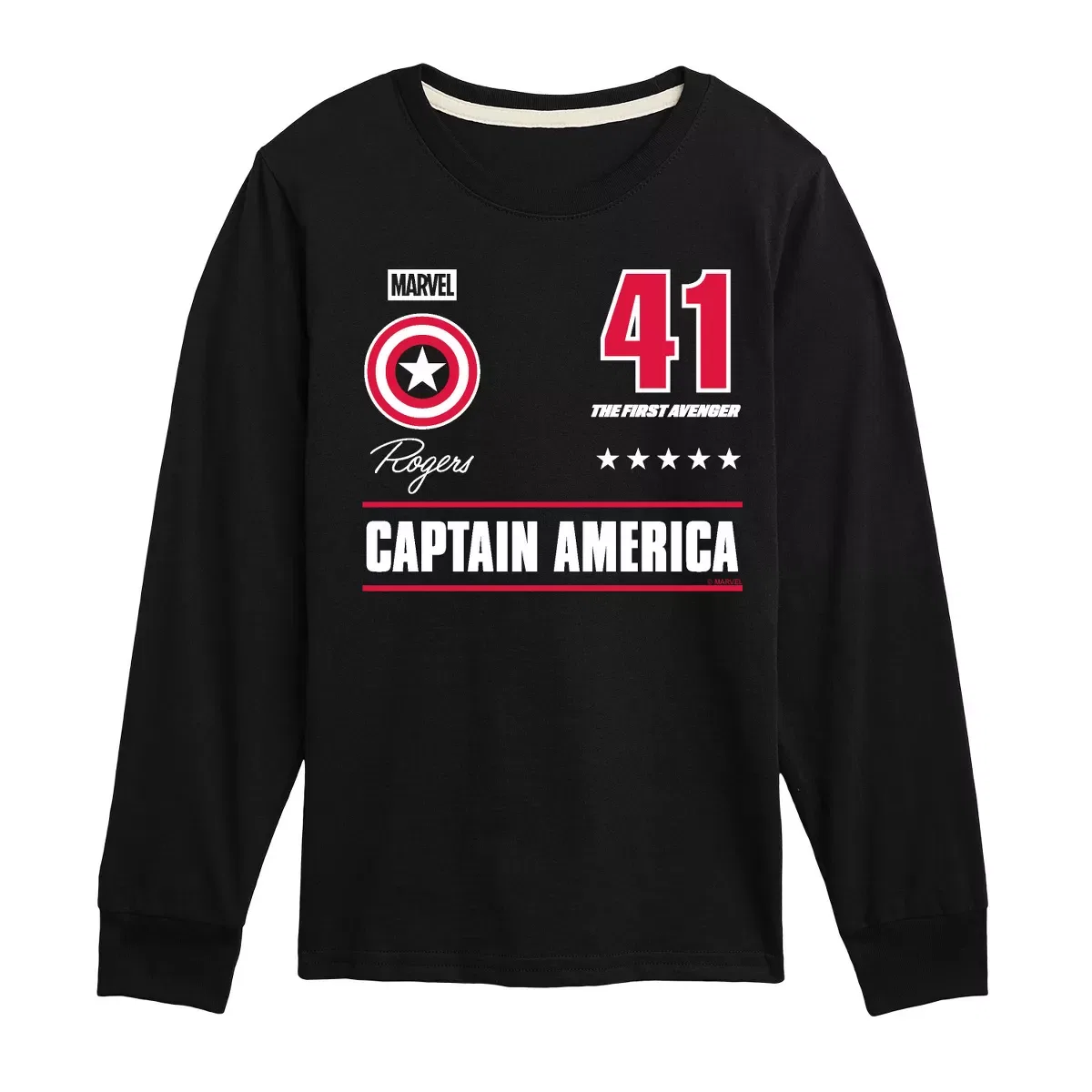 Детское футболка с длинным рукавом Marvel Captain America Portrait Jersey, Черный