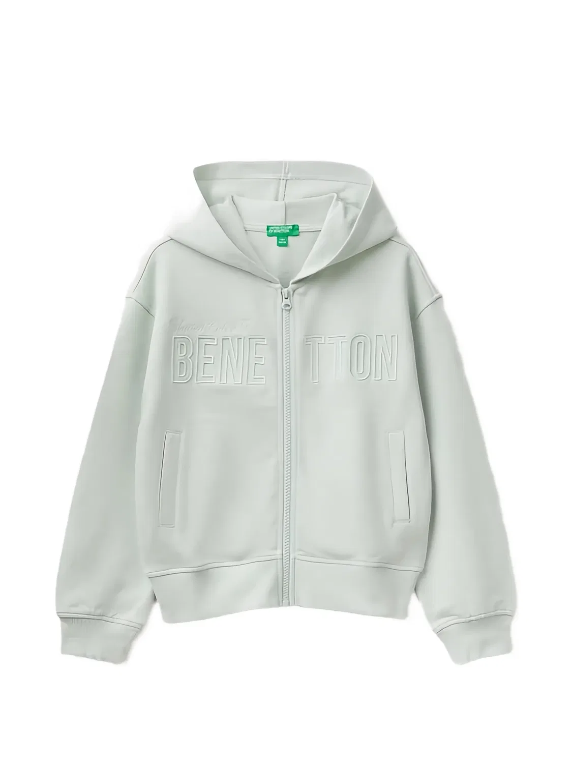 Худи на молнии зеленое хлопковое Benetton, зеленый