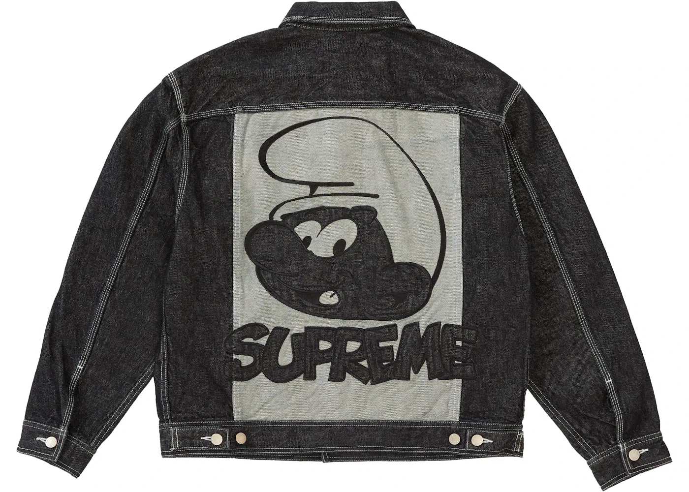 Мужская джинсовая куртка-тракер с принтом Supreme Smurfs Supreme, Black